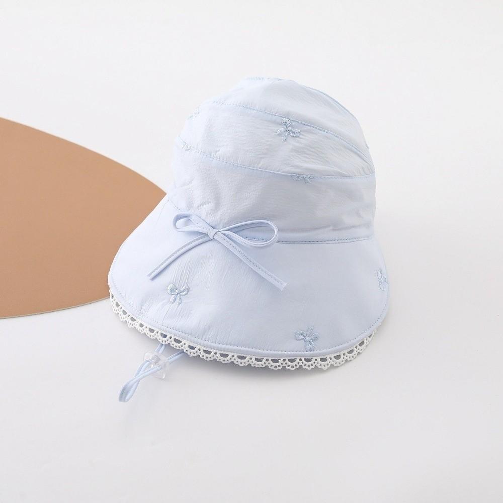 Princess Lace Trim Fisherman Hat Cotton Sun Protection Hat Wide Brim Hat  3-8 Years Old Girls