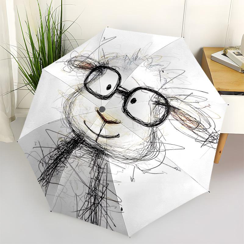 1pc Glasses Sheep Automatic Folding Umbrella Automatic Open/Close, 8-Rib Durable Frame, Compact Travel Umbrella Suitable027