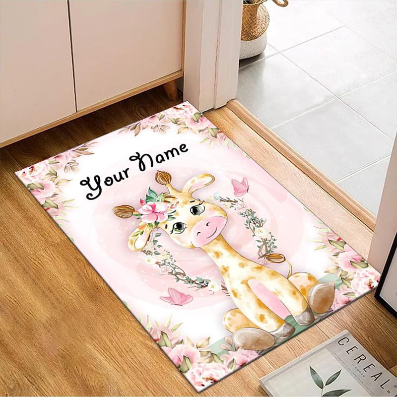 Custom Name Floral Puppies Art Rug for Living Room, Game Rooms, Office, Bedroom, Floor Mat Playful Design, fan gifts Christmas decor