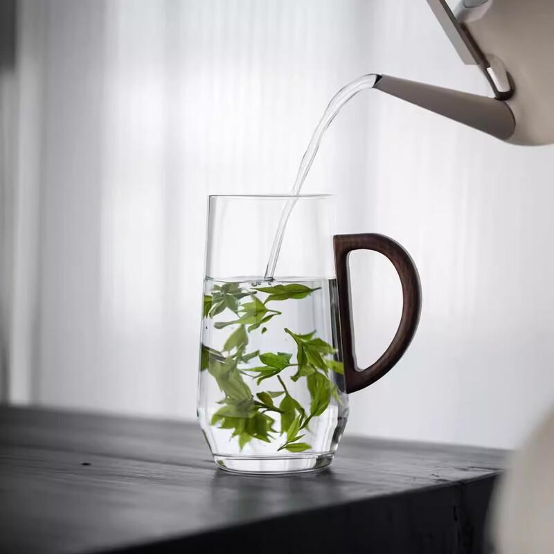 ZISIZ Transparent Glass Teacup with Wooden Handle