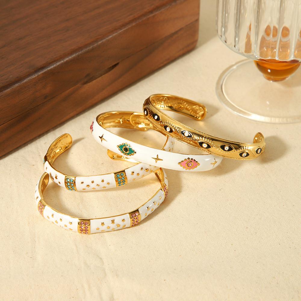 French Vintage Steel Open Cuff Bracelet With 18k Gold Plating And Diamond Accents For Fashion Jewelry Enthusiasts