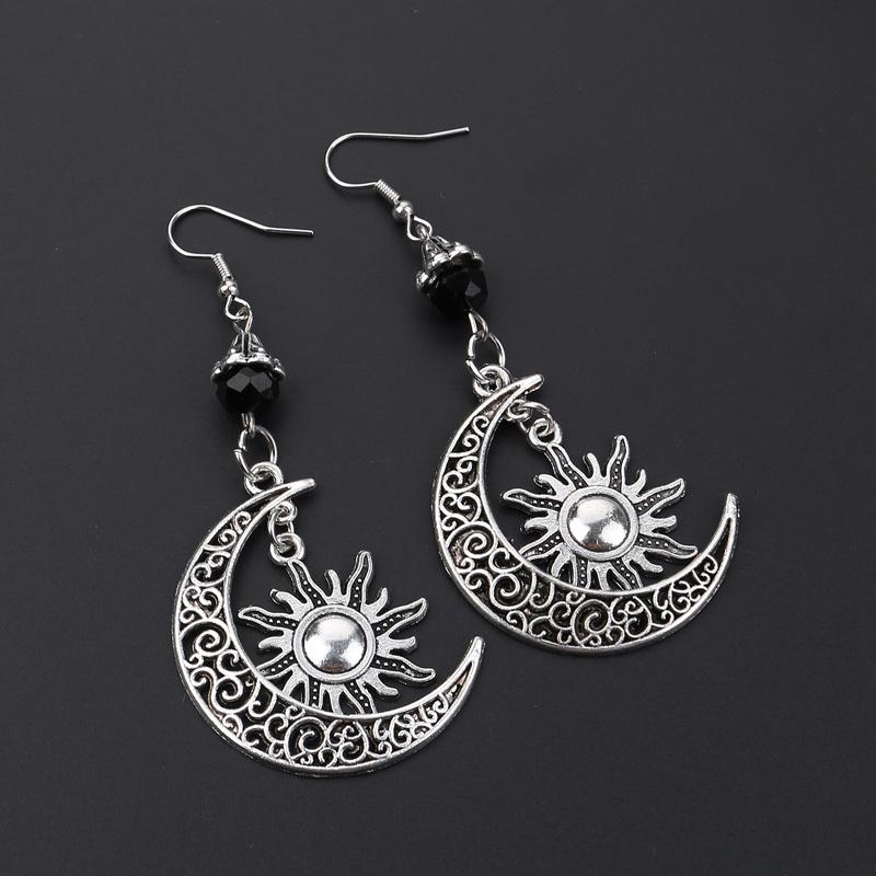 Gotisk mørk stil måne sol pentagram ørering okkult halvmåne wicca heks dingle øredobber for kvinner menn håndlagde gotiske smykker gave