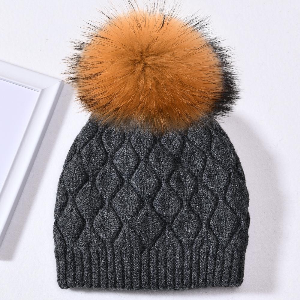 Jxwatcher Women Winter Hat Real Fur Pompom Angora Knitted Wool Beanie Fashion Casual Outdoor Thick Ladies Warm Fur Ball Hats New