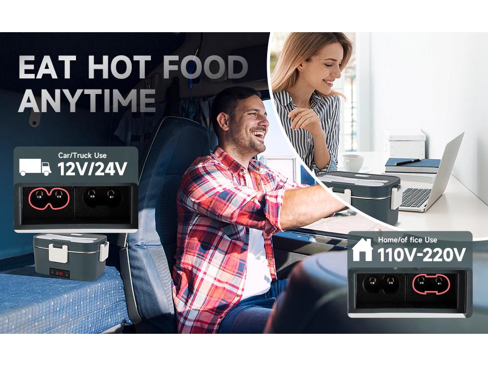 Dual-Use Electric Heating Bento Box for Home & Car - Self-Heating and Insulated.