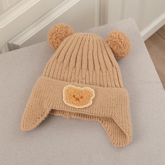 2Pcs/Set Children Hat Gloves Set Bear Ear Shape Ear Protection Solid Color Knitted Hat Elastic Warm Gloves Set Winter Headwear Set