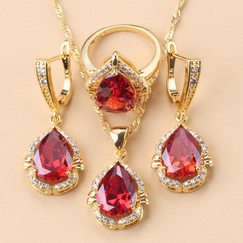 Brazilian  Gold Plated Chunky Jewelry Sets For Women Water Drop African Costume 12-Color Colorful Zircon Choker Necklace Set