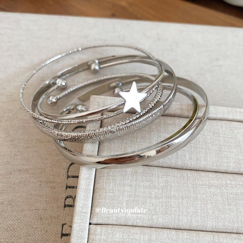 Pentagram open bracelet set, personalized trend metal wind bracelet design sense, niche jewelry women