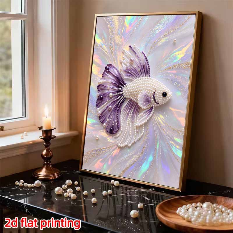 Betta Fish Pearl Kit DIY 5D Rhinestone Art Craft for Adults and Kids Home Party Decoration Handmade Gift
