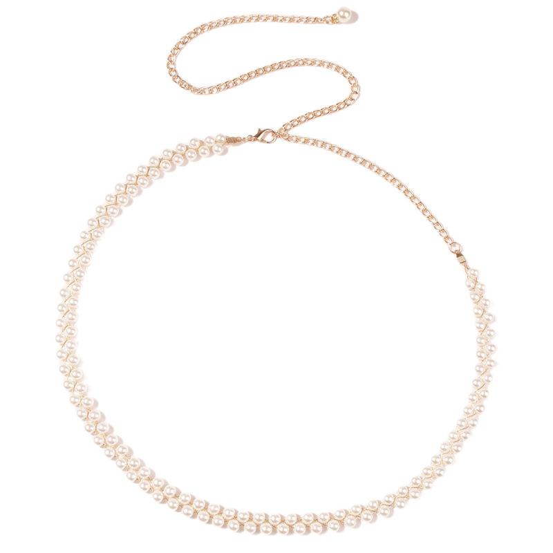 New Double Row Pearl Gold Thread Braided Beautiful and Elegant Sweet Woman Waist Chain