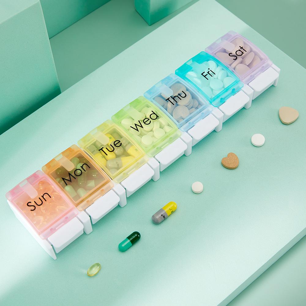 7 Days Portable Pill Box Large Capacity Weekly Pill Case Plastic Square Tablets Organizer Small Mini Travel Medicine Storage Box