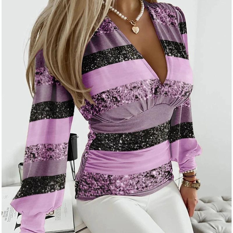 Herbst Gestrickte Top Mode V-ausschnitt Gestreiften Gedruckt frauen Shirt Damen Plaid Schlanke Kleidung