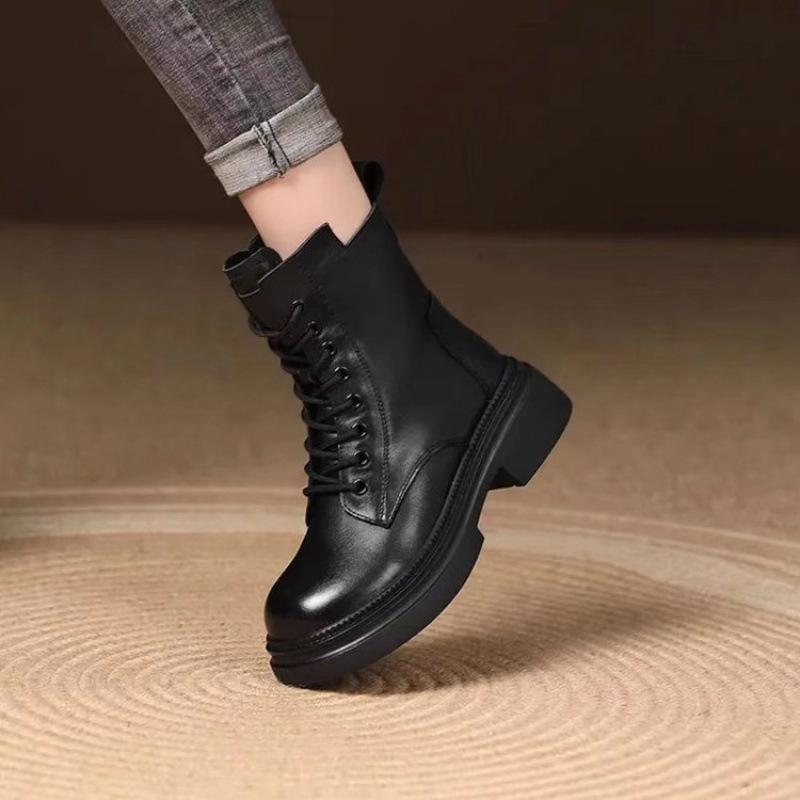 Thick Sole Vintage Boots Side Zipper Leather Short Boots Fashion Versatile Women Shoes
