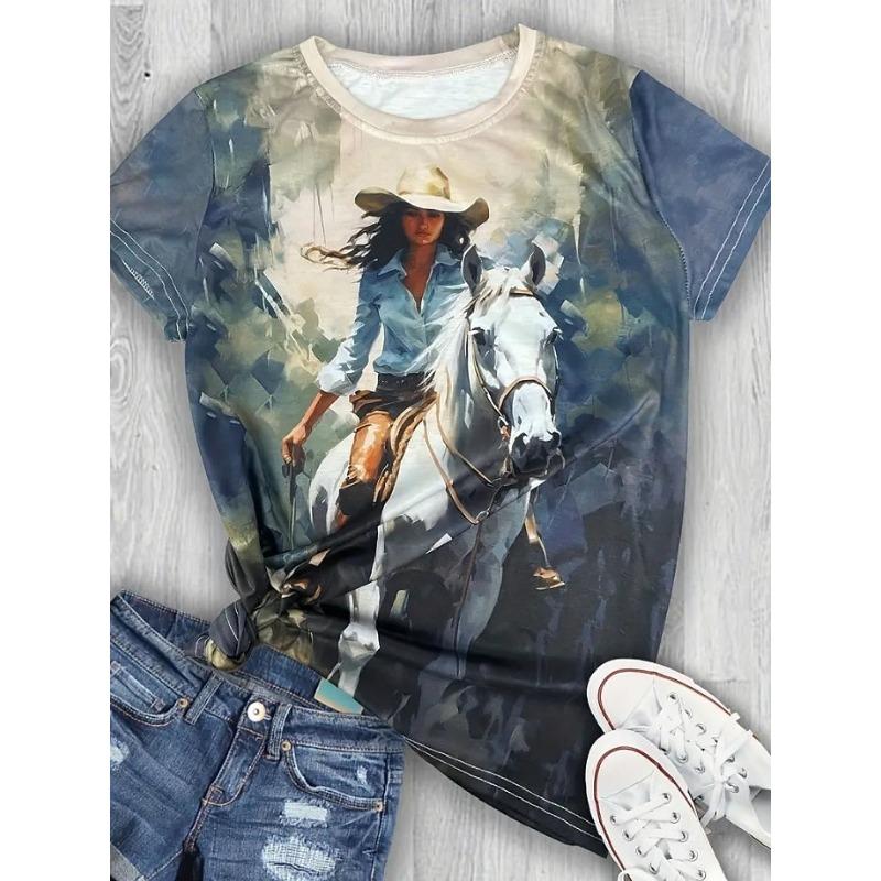 Damen T-Shirt,3D-Druck,O-Ausschnitt,Kurzarm,Casual,Leichtes Oberteil,frisch,Hip Hop ,Große Größe,Mode
