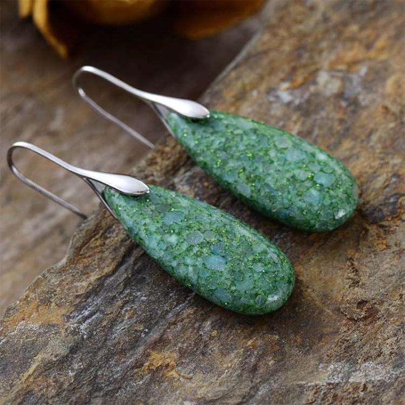 BLINGBAY Dámské náušnice s přívěskem Nové jednoduché náušnice s přívěskem z přírodního kamene ve tvaru kapky Retro oblíbené doplňky moderní šperky dárky