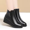 Women Snow Boots Wedge  Large Size Genuine Leather Mom Winter Boots Middle Heel Casual Ladies Short Boots