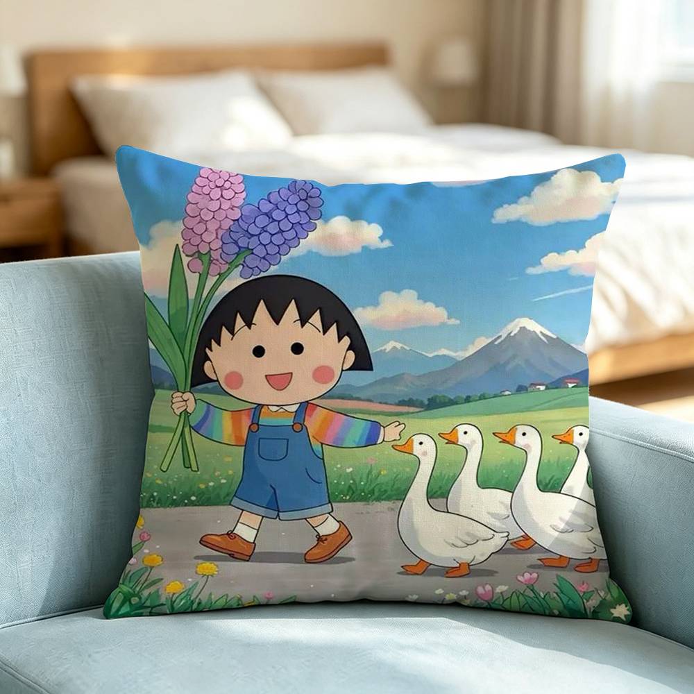 Chibi Maruko-Chan A-Anime Pillow Case Square Double-Sided Sofa Cushion Cover Bedroom Bedside Pillow Gift