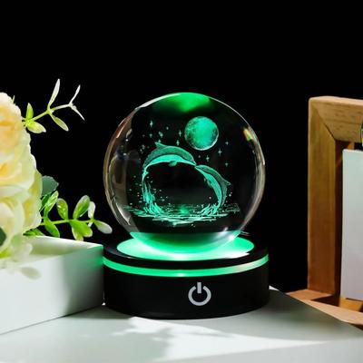 Bola de Cristal 3D Delfín Regalos para Mujeres Parejas Estatua Lámpara Figuras de Animales de Cristal Decoración para el Hogar