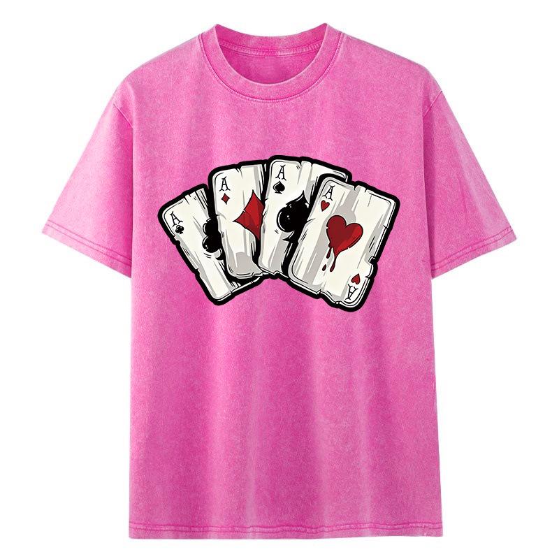 

2026 Summer Distressed Short-Sleeve T-shirt for Men & Women - American Street Style M рожевий червоний колір
