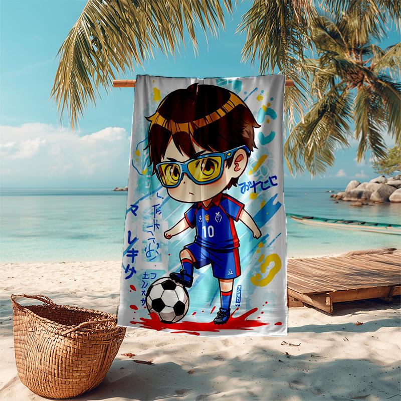 1pc Soccer Player Action Cartoon Quick Dry Microfiber Bath Towel for Swimming Surfing Camping Unisex Holiday. SJT7201120
