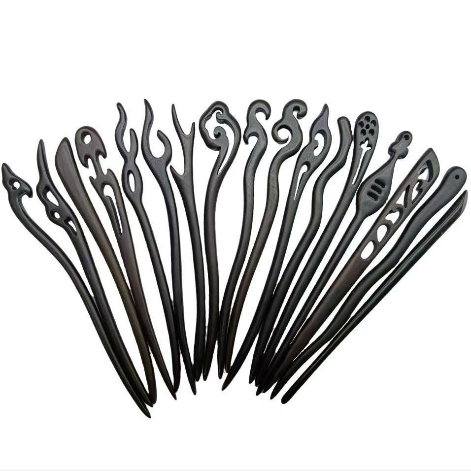 Black Sandalwood Openwork Hairpin – Wooden Chinese-Style Hair Accessory