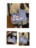 Canvas Striped Tote Bag - Women's College Style Handbag & Shoulder Bag