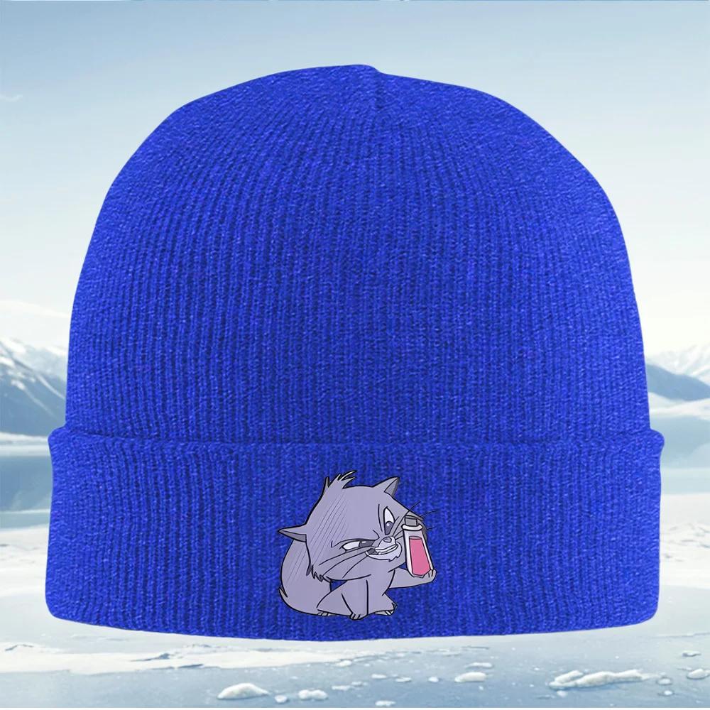 New Cartoon Cat with Pink Bottle Unisex Women Unisex Knitted Hat Beanie Pullover Cap Winter Thermal Warm Christmas Outdoor Cycling