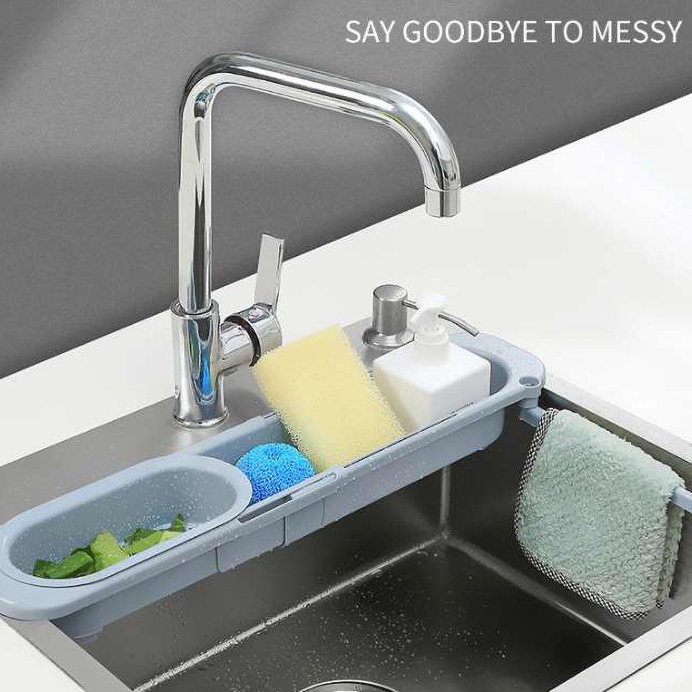 Sink Holder Adjustable Drainer Sink Tray Sponge Soap Holder Sink Organizer Holder Dish Cloth Hanger For Home Kitchen