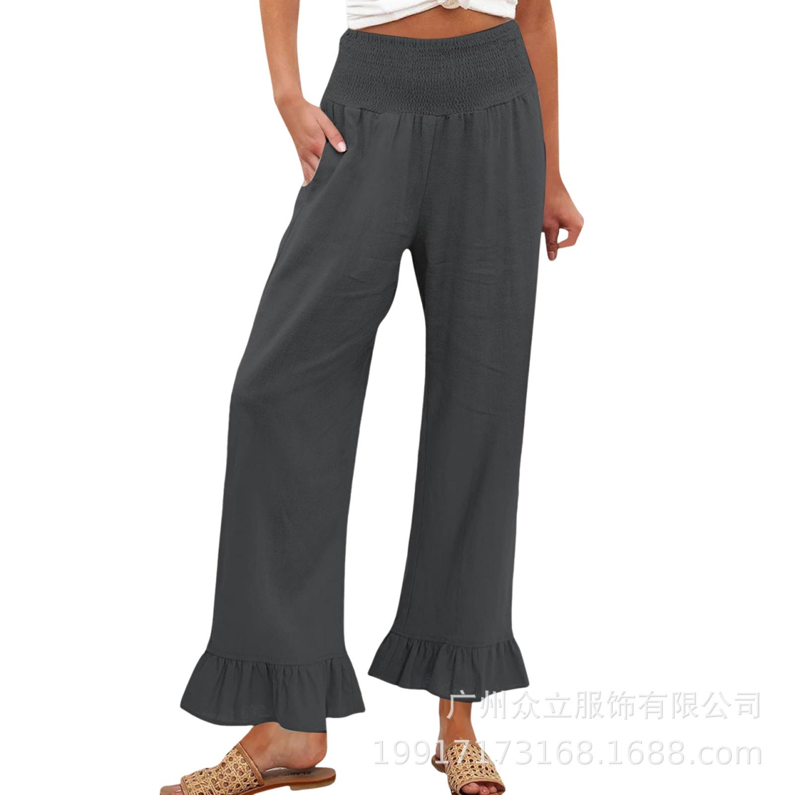 Women S Cotton Linen Blend Loose Ruffled Hem Casual Pants For Summer Vacation S