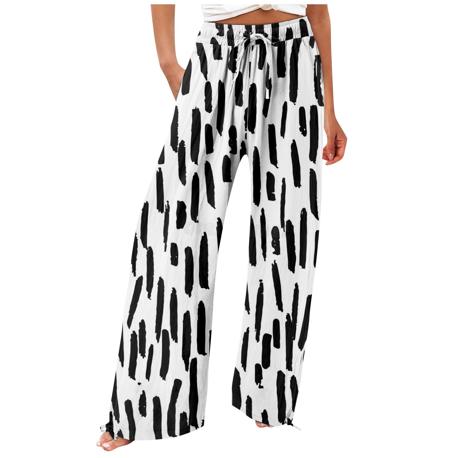 

Брюки для женщин. Летние струящиеся брюки с высокой талией и широкими штанинами с принтом. Повседневные брюки. XXXL белый