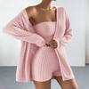 Cross-Border Brushed Ribbed Women's Three-Piece Pajama Set: Long Sleeve Cardigan, Bandeau, and Shorts - Wear Indoors or Out