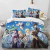 Genshin Impact Game Gamer Cartoon Comforter Bedding Set,Duvet Cover Bed Set Quilt Cover Pillowcase,king Queen Size Bedding Set
