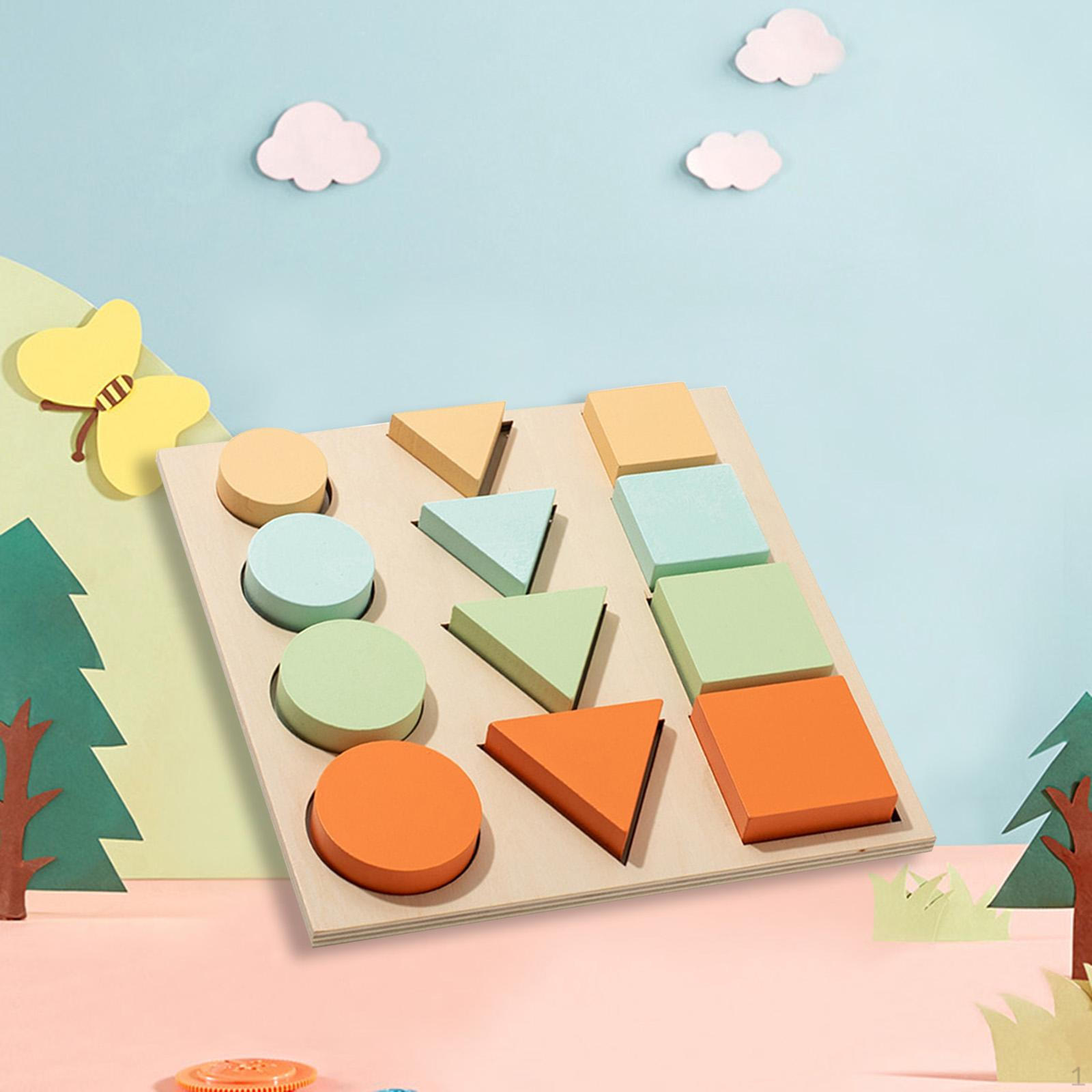 Shape Puzzle Wooden Geometric Toddler Preschool Learning Materials Toy for Style C