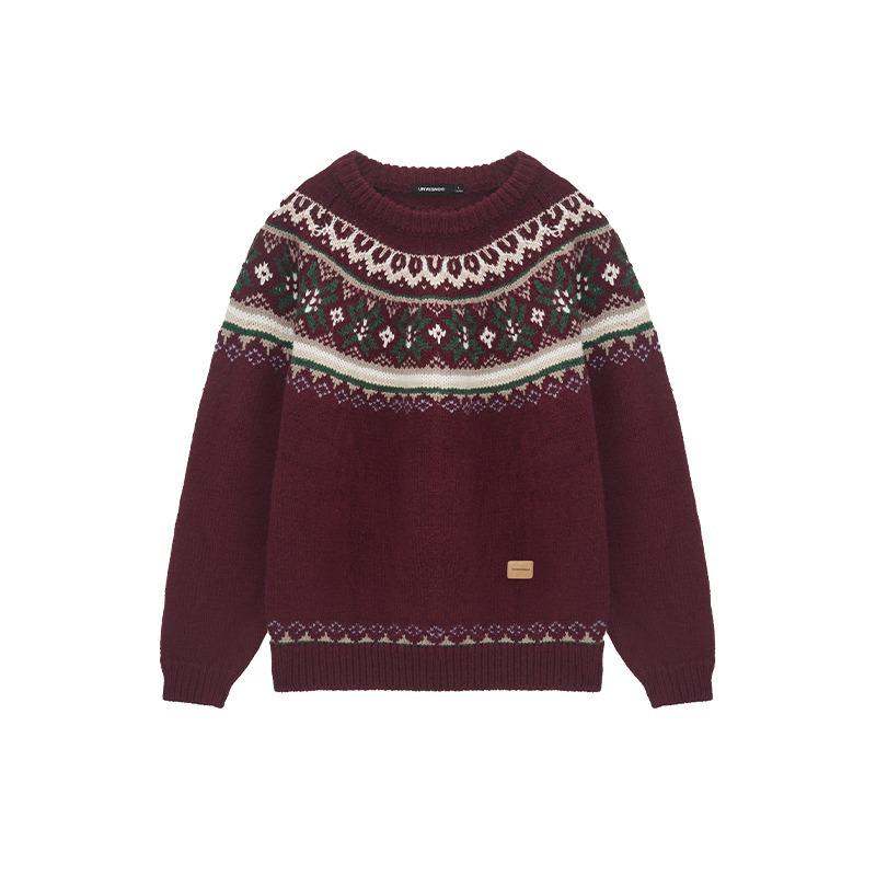 

Ретро свитер из шенилла с жаккардовым узором «Фэр-Айл» - красный и молочно-белый M красный