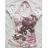 T-Shirts Damen Y2k Ästhetik Harajuku Vintage Patchwork Neckholder Bandage V-Ausschnitt Buchstabendruck Grunge Gothic Crop Tops