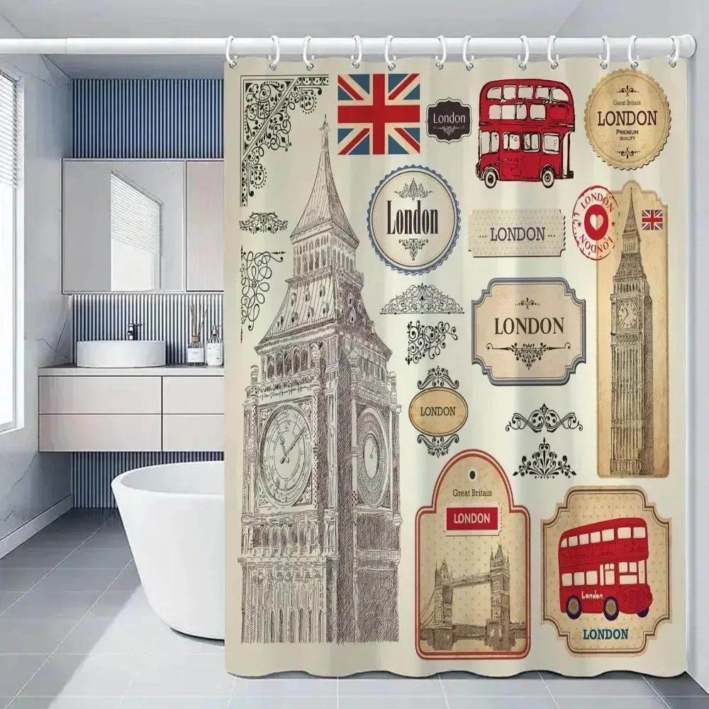 Monika Chen London Paris Scenic Printed Curtains For Bedrooms Bathroom Shower Curtain Folding Partition Accessories Bath Things The Set Home