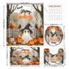 Hot 4Pcs Halloween Shower Curtain Set with 12 Hooks & Toilet Mat, Spooky Bat Ghost Print Waterproof Bathroom Decor for Housewarming