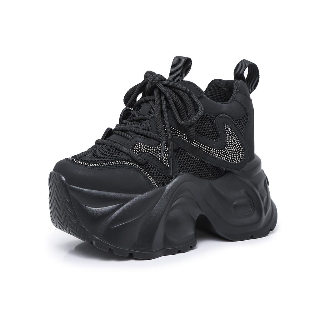 Fashion Platform Bling Sequine Sneaker Boots 10cm Height Increasing Lace Up Autumn Winter Women Shoes Thick Botton Sole Boots