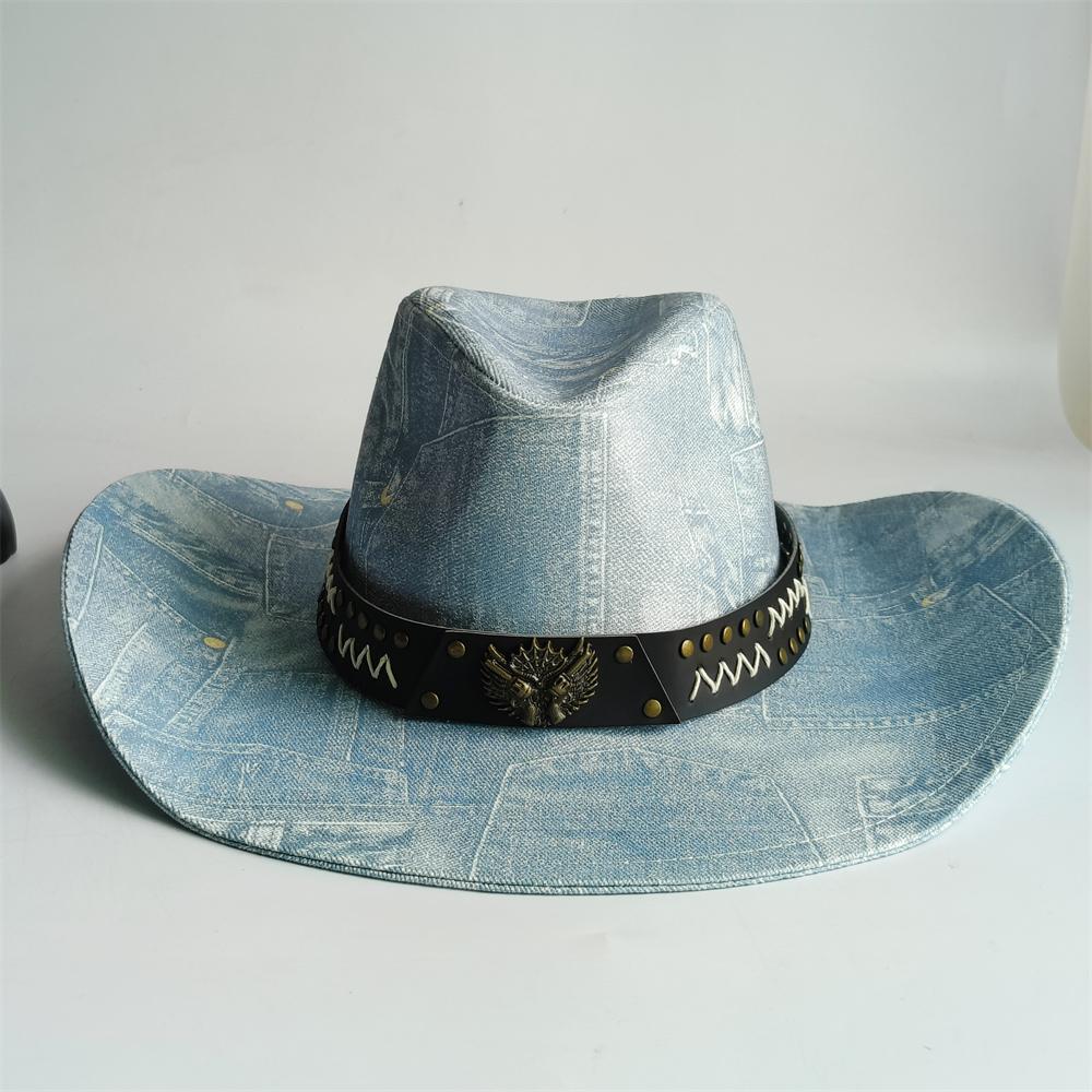 Cappello da Cowboy Patchwork di Denim Uomo Donna cappello di tela unisex cappello da cowboy retrò festa palco sombrero vaquero cappelli dandy gorras