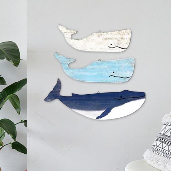 3 Pcs Wood Nautical Wall Decor Rustic Coastal Theme Whale Shark Wall Art Vintage Sea Animal Hanging Ornament for Living Room Bedroom