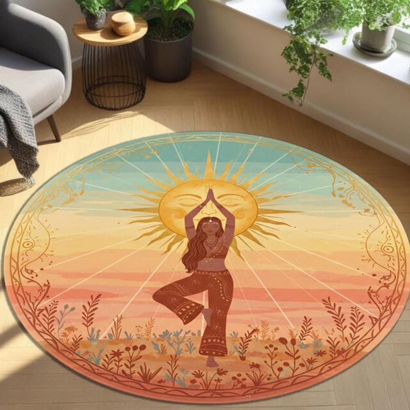 Creative Meditation Yoga Round Rug Anti-Slip Rug for Living Room Sofa Decor Bedroom Rug Exercise The Reading Area Floor Mat