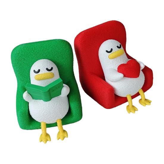 1/2Pcs Reading Book Lying Duck Figurine 3D Printed Holding Heart Sofa Duck Statue Sculpture Desktop Ornament Gift for Holiday Birthday Christmas