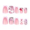 Cute Cat Bow Pink Japanese Manicure Wearable Short Square False Nails