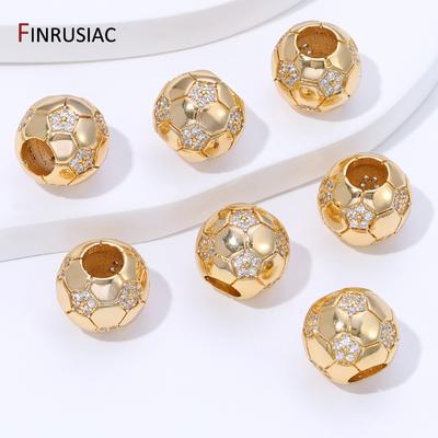 14K Goldplattiertes Messing 10mm Fußballform Abstandshalter Perlen Schmuckherstellung, Trennstück für Perlen, DIY Schmuckherstellung Zubehör