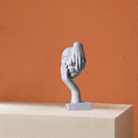 3D Printed Mascara Shaped Figurine, Creative Human Face Art Ornament with Faux Stone Texture, Stylish Desktop Decor, Unique Art Toy