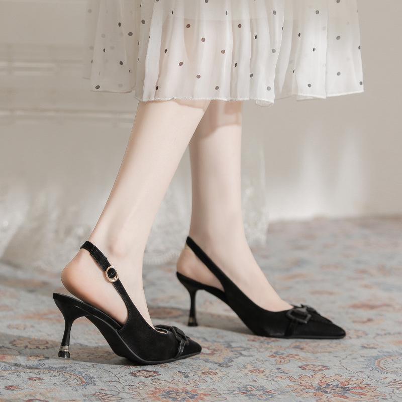 Baotou Empty Sandals Women's Thin Heels Summer New French Pointed Tip Not Tired Feet Simple Commuting Versatile High Heels