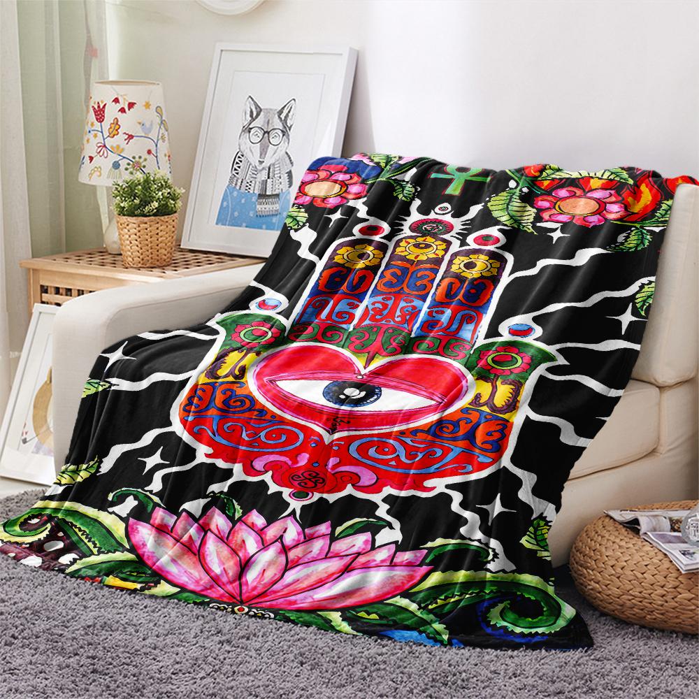 1Pc Jewish Hamsa Print Flannel Blanket, High Quality Comfortable for All Seasons, Home Decor, Warmth and Comfort, Perfect for Christmas Gifts