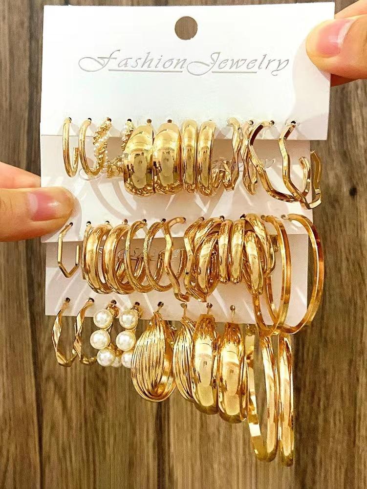 2026 Explosive Earrings Earrings Geometric Square Earrings Retro Pearl Card Set Alloy Earrings Earrings Combination