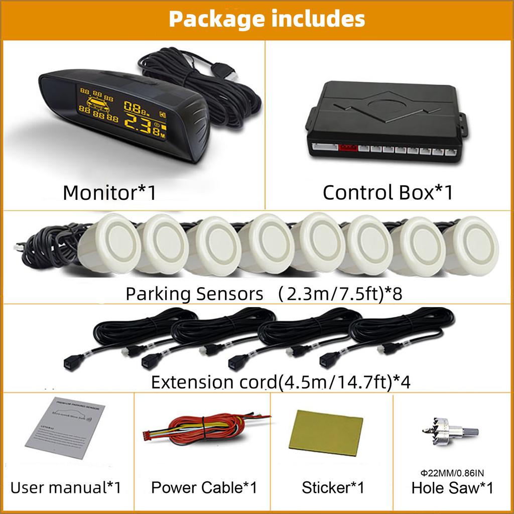 Vehicle Car 8 Parking Sensors System Reverse Backup Radar Front and Rear Assistant Kit Parktronic Auto Distance Detection Beep