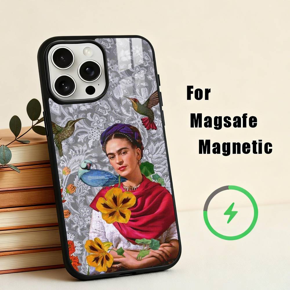 F-Frida-A K-Kahlo-g A-Art Pouzdro na telefon Pro iPhone 17,16,15,14,13,12,Plus,Pro,Max pro Magsafe Magnetické Bezdrátové Nabíjení