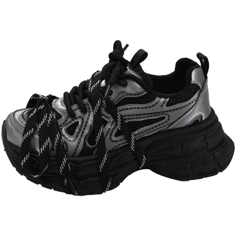 Thick-soled explosive mesh dad shoes women 2025 new versatile breathable casual shoes heightening lace-up running sneakers